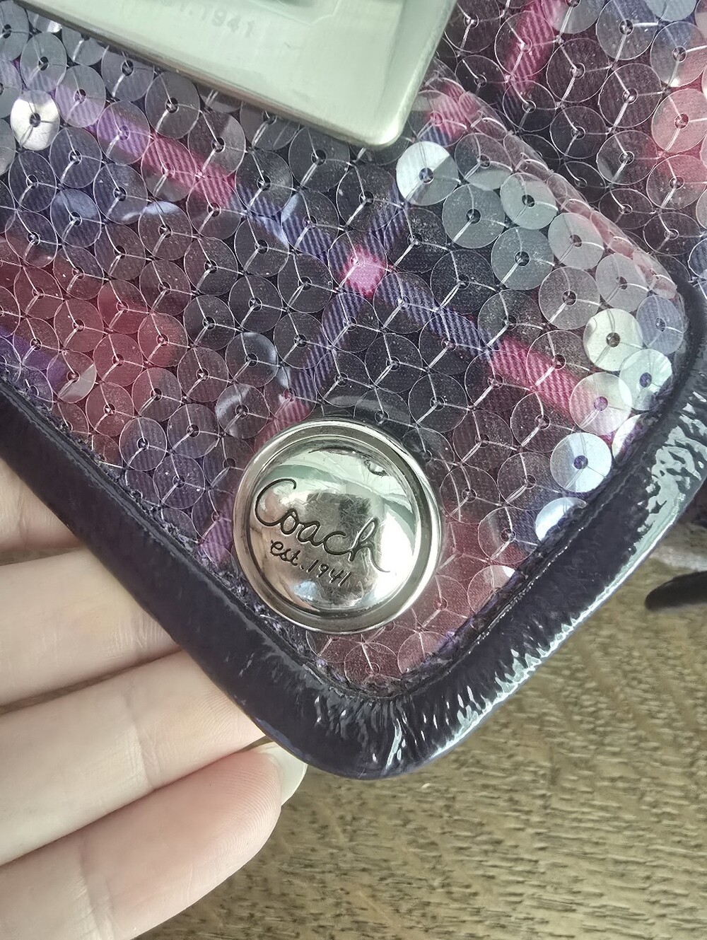Coach Poppy Sequined Tartan XL Bag. Rare 15890 Excellent Shape. 3 Hang Tags, Y2k - Picture 4 of 16
